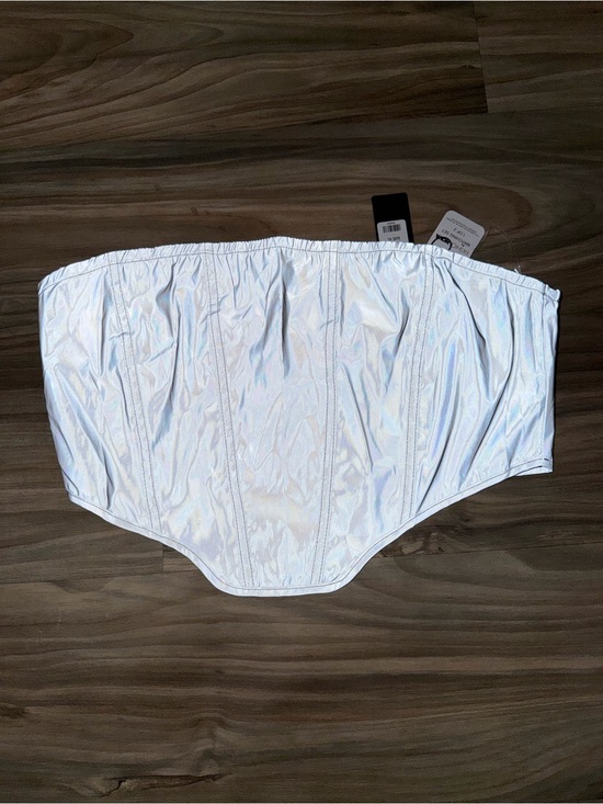 Fashion Nova Tops - Fashion Nova Silver Iridescent Strapless Corset Top